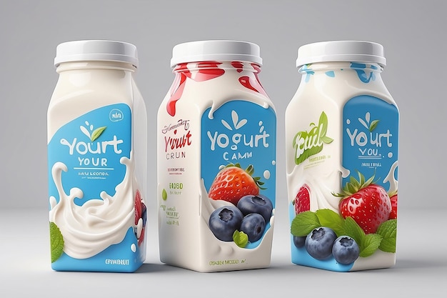 set of yougurt brand new packaging isolated design for milk yogurt or cream product branding or advertising design