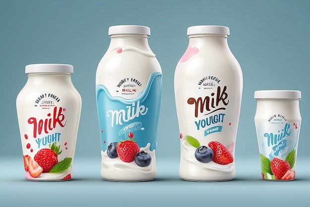 set of yougurt brand new packaging isolated design for milk yogurt or cream product branding or advertising design