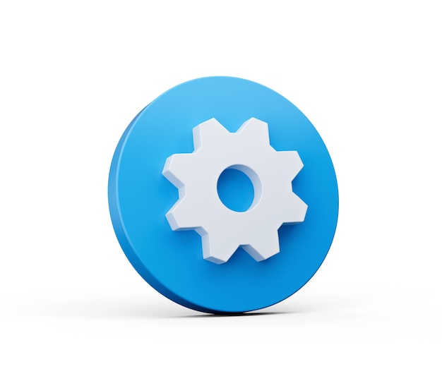 setting icon gear or cog 3d isolated on white background blue round shape web design notification
