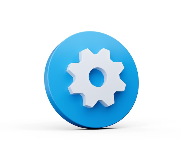 Setting icon Gear or Cog 3d isolated on white background Blue Round shape Web Design Notification