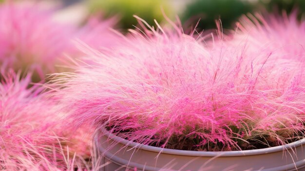 Setting pink muhly grass