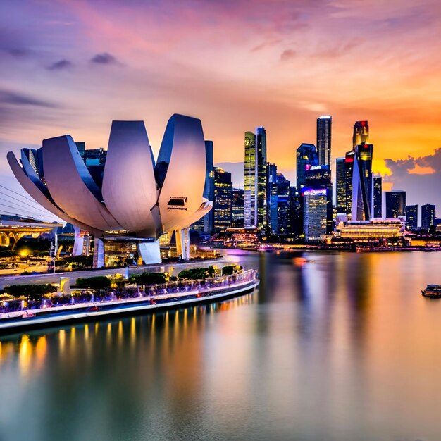 Setting Sun with cityscape foreground taken in Singapore AI_Generated