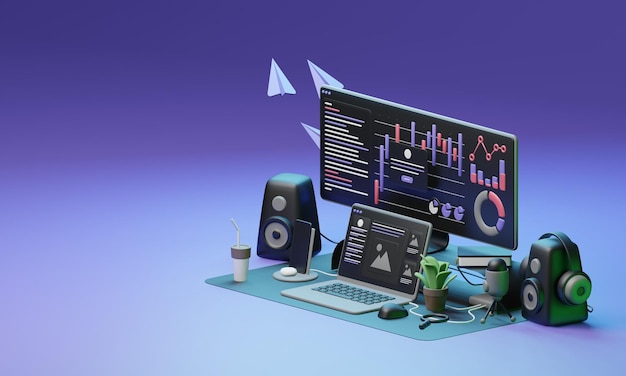 Setup 3D illustration stylized high resolution