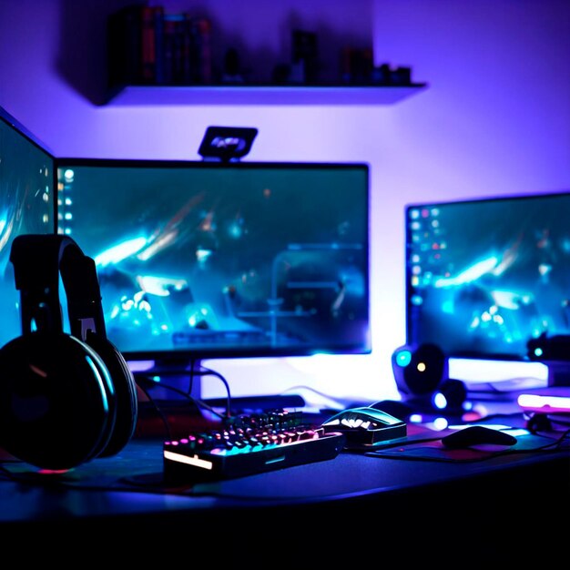 Foto setup gamer espectacular moderno con luces