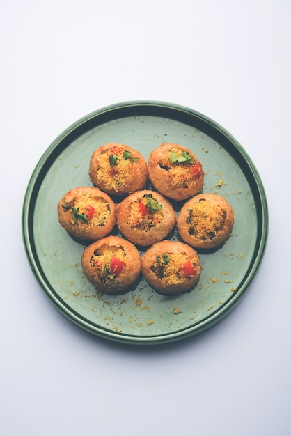 Sev puri - Indian snack and a type of chaat. Popular in Mumbai pune from Maharashtra. it's a roadside food also served as a starter in restaurants