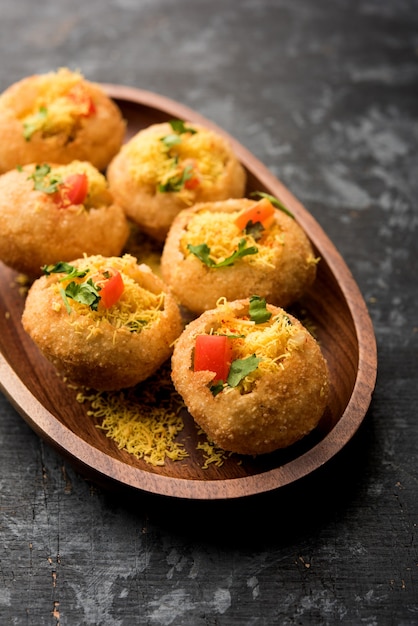 Sev puri - Indian snack and a type of chaat. Popular in Mumbai pune from Maharashtra. it's a roadside food also served as a starter in restaurants