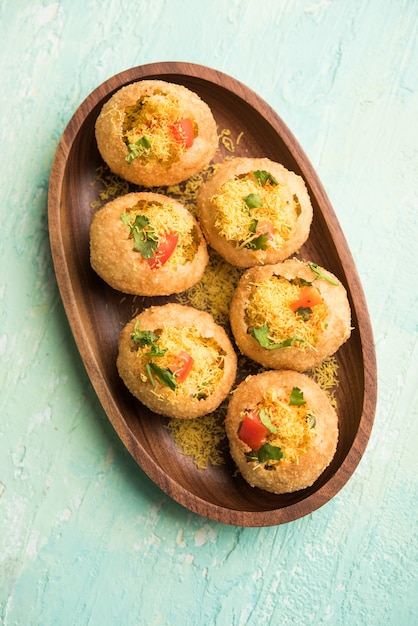 Sev puri - Indian snack and a type of chaat. Popular in Mumbai pune from Maharashtra. it's a roadside food also served as a starter in restaurants