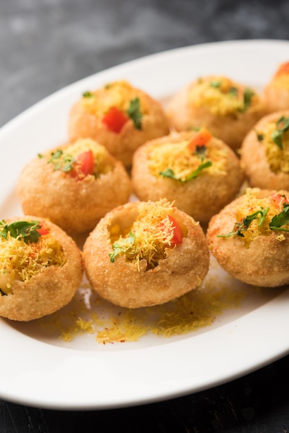 Sev puri - Indian snack and a type of chaat. Popular in Mumbai pune from Maharashtra. it's a roadside food also served as a starter in restaurants