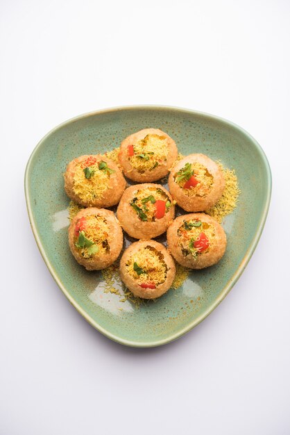 Sev puri - Indian snack and a type of chaat. Popular in Mumbai pune from Maharashtra. it's a roadside food also served as a starter in restaurants