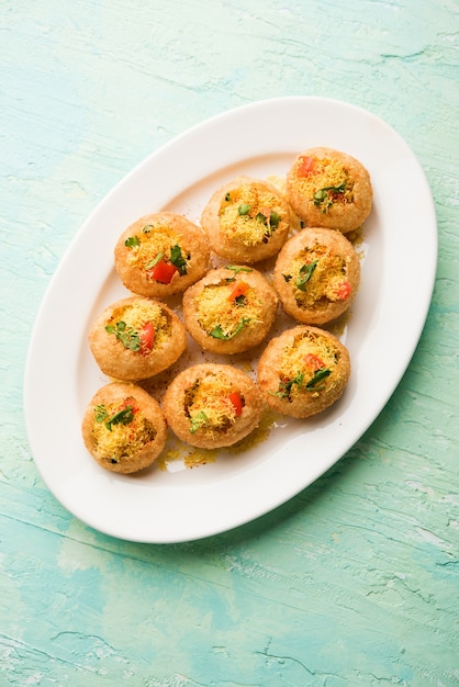 Sev puri - Indian snack and a type of chaat. Popular in Mumbai pune from Maharashtra. it's a roadside food also served as a starter in restaurants