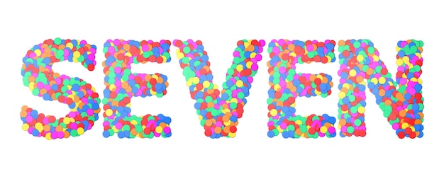 Seven confetti type word 3D rendering