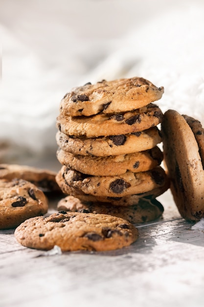 Seven cookies are stacked on top of each other.