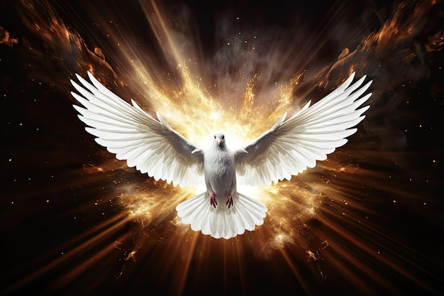 Photo the seven gifts of the holy spirit illustrated by a white dove and flames of blessing belief and