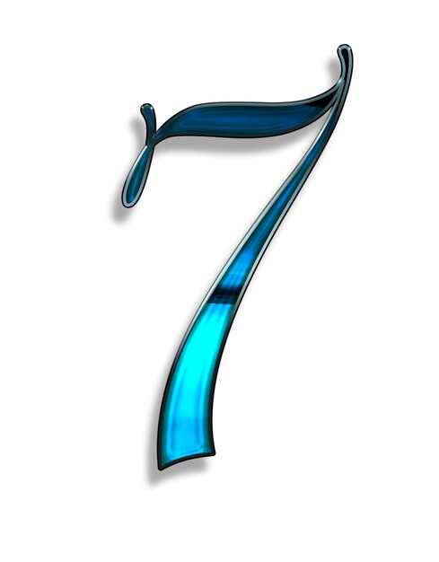 seven, illustration of  number with blur chrome effects over white background