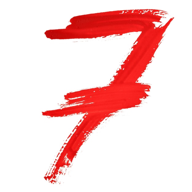 Seven - Red handwritten numerals over white background