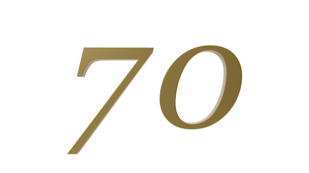 Seventy gold number 70 digit metal 3d render illustration