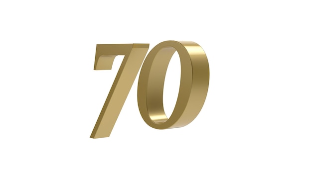 Seventy gold number 70 digit metal 3d render illustration