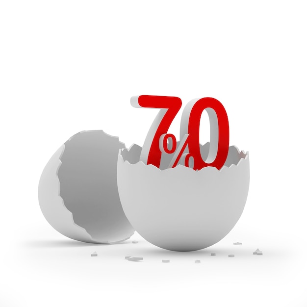 Seventy percent sign in a broken eggshell.