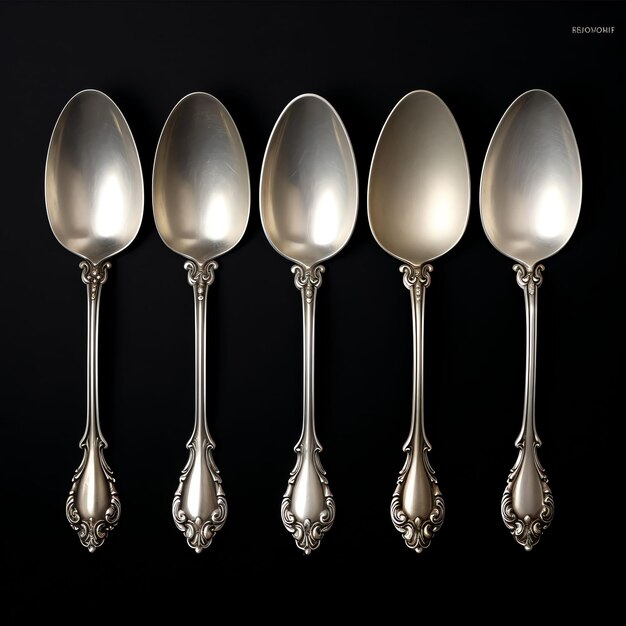 a several antique silver spoons studio light isolated on white background