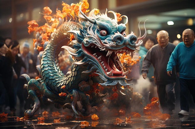 Несколько азиатов празднуют Новый год дракона Сгенерировано AI