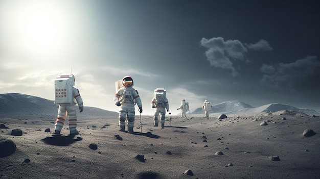 Premium AI Image | several astronauts walking on a desert surface with ...