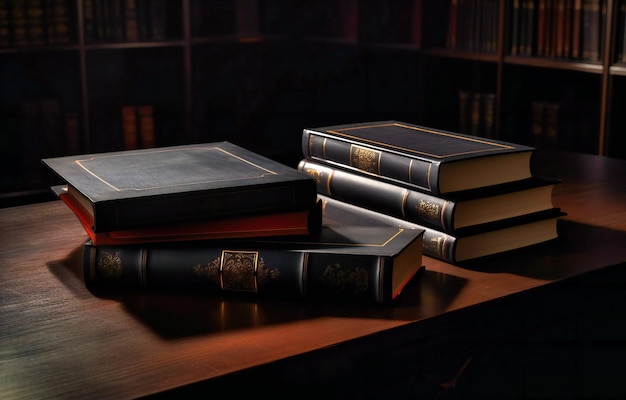 Several books with blank pages are sitting on a table