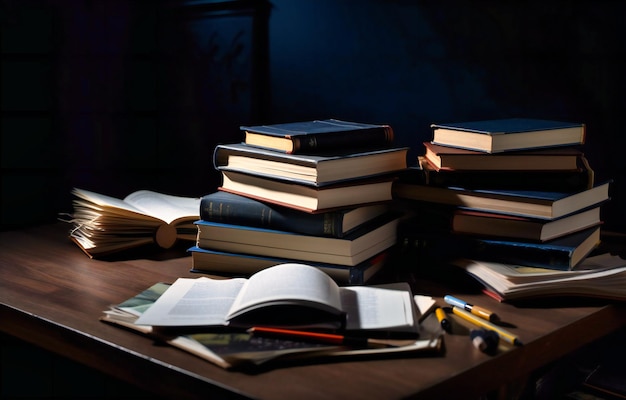 Several books with blank pages are sitting on a table