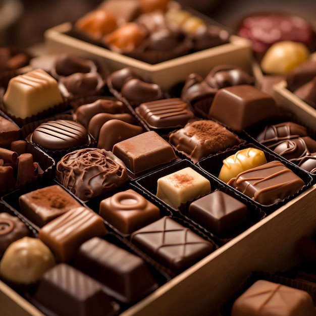 Several boxes of chocolates of various flavors