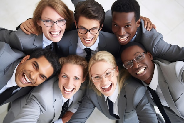 several business team members posing with one another top view