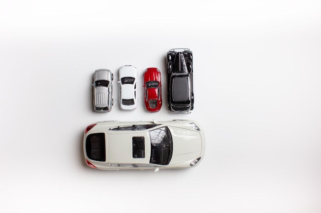 Several car models on a white background Toy cars