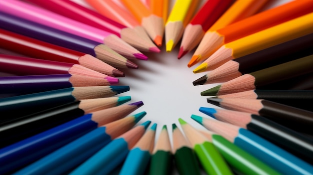 Several colored pencils on white background generative ai