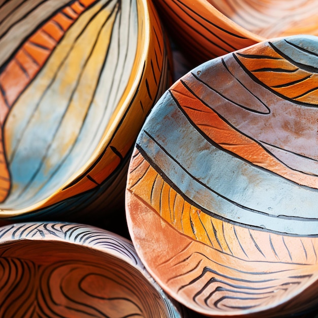 Several Colorful Bowls Are Stacked On Top Of Each Other