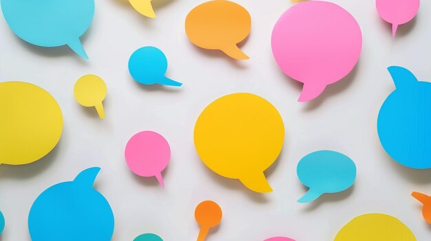 several different colored speech bubbles are arranged on a white surface generative ai