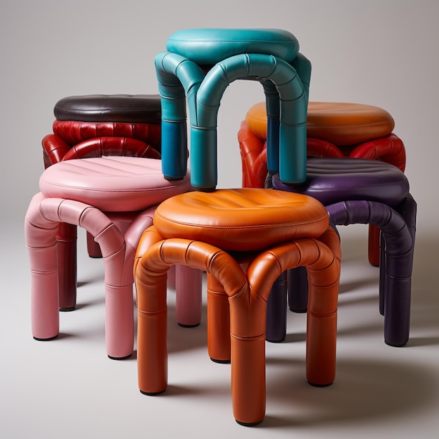 Photo several different colored stools with a white background generative ai