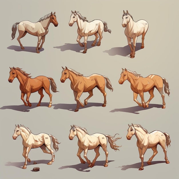 Horses in various poses stock vector. Illustration of mustang - 135376587