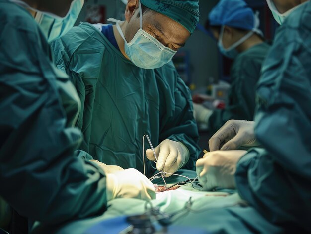 Photo several doctors in the operating room are working