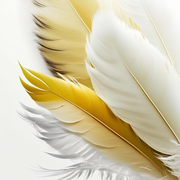 Several feathers white and yellow Generative AI