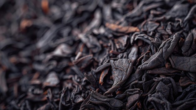 Several fermented black tea leaves up close Generative Ai