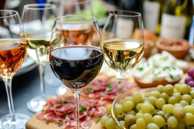 Foto diversi bicchieri di vino sono seduti su un tavolo