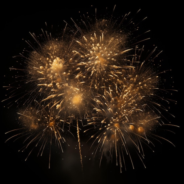 Several golden fireworks on a black background isolated