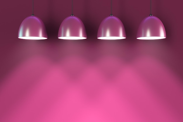 Several hanging luminous lanterns in a pink room