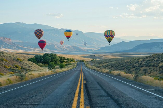 Foto diverse mongolfiere che volano su una strada