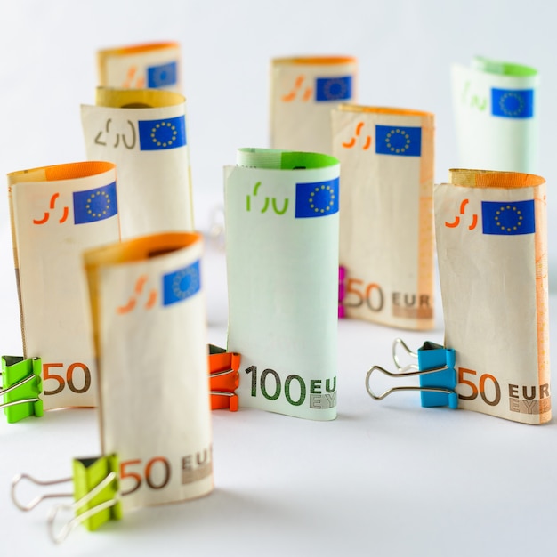 Several hundred euro banknotes Euro banknotes random stacked Euro currency money