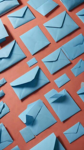 Photo several light blue envelopes and a blue envelope