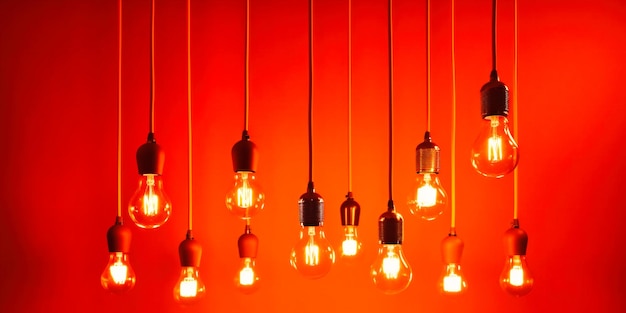 Several light bulbs on an orange background