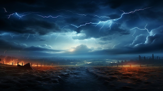 several lightning strikes HD 8K wallpaper Stock Photographic Image