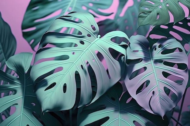 Several monstera leaves