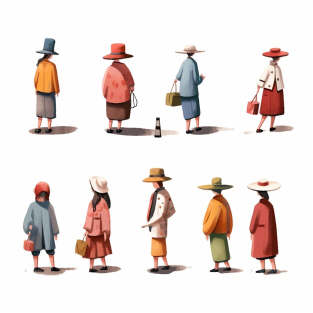 Photo several people in hats and coats are standing in a row generative ai