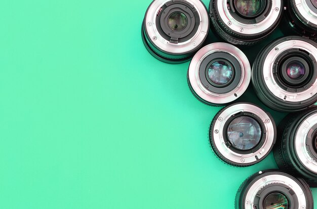 Several photographic lenses with copy space