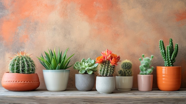 several plants and cacti on wooden table